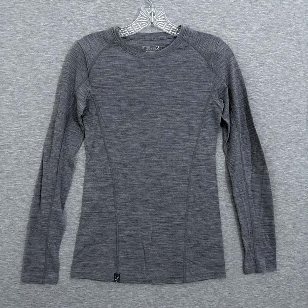 Ibex Woolies 2 Womens XS Merino Wool Base Layer Pullover Shirt Crew Neck Gray